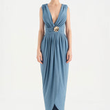 Anvelop Kesim Broş Detaylı Abiye Elbise - 26157C