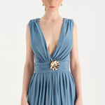 Anvelop Kesim Broş Detaylı Abiye Elbise - 26157C