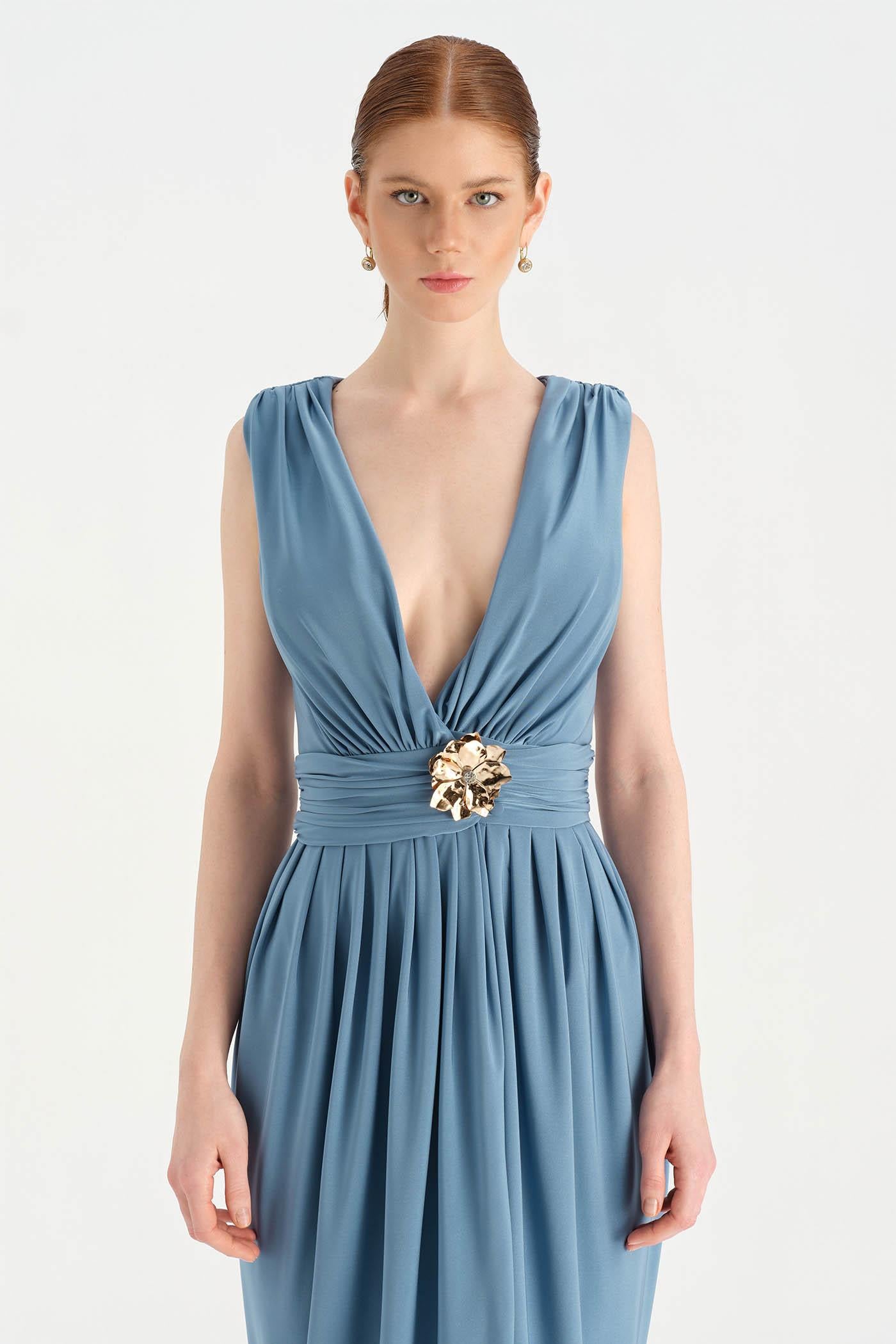 Anvelop Kesim Broş Detaylı Abiye Elbise - 26157C