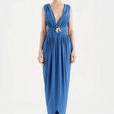 Anvelop Kesim Broş Detaylı Abiye Elbise - 26157C