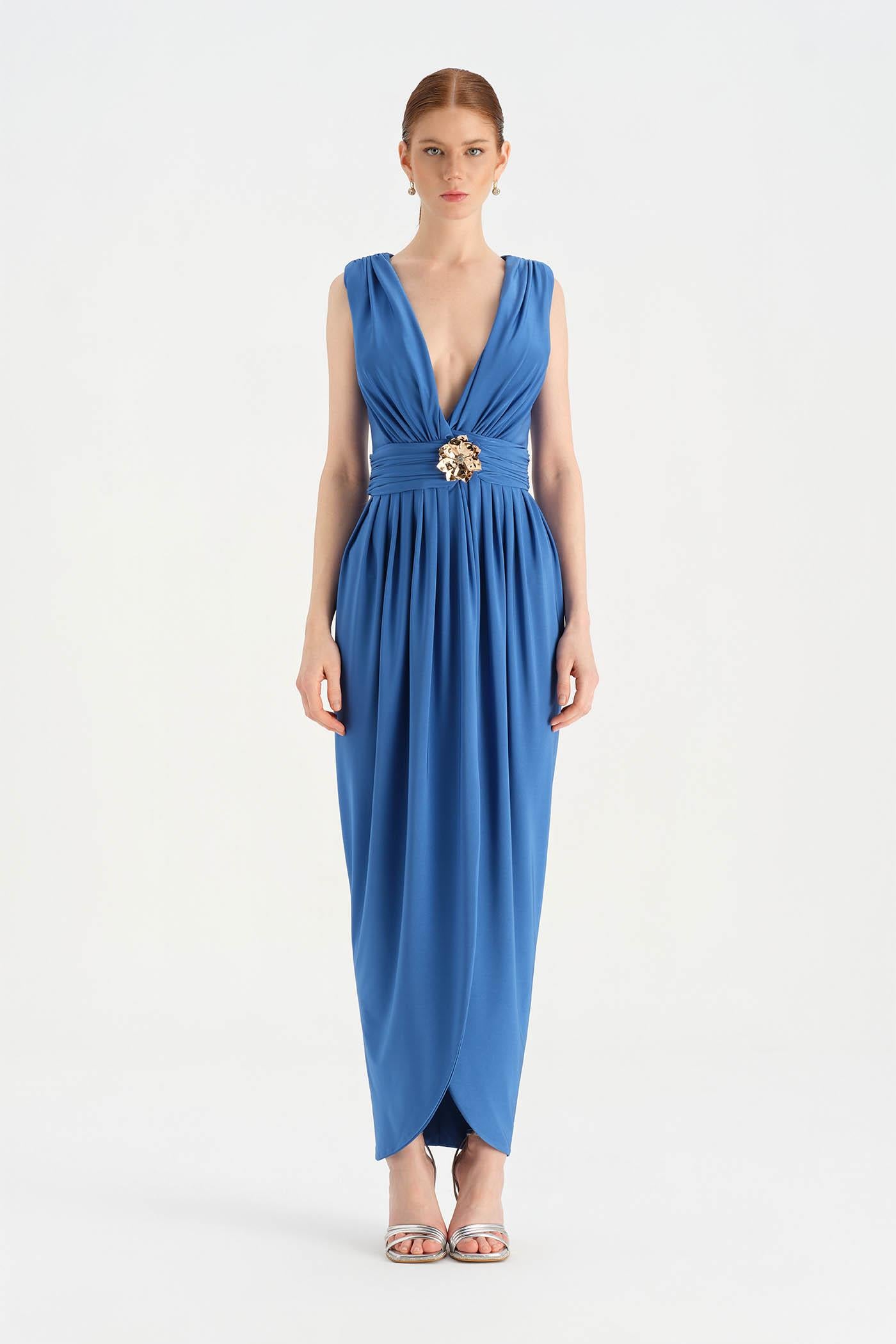 Anvelop Kesim Broş Detaylı Abiye Elbise - 26157C