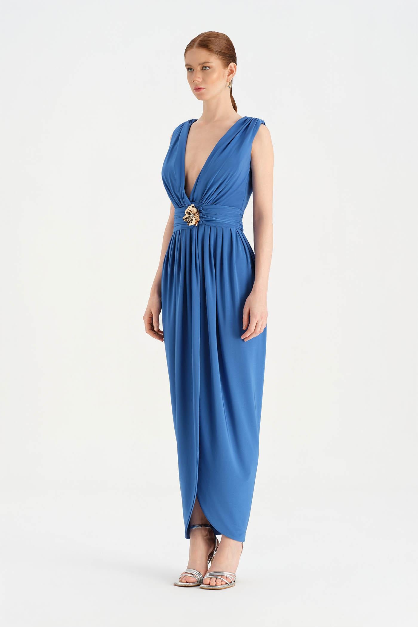 Anvelop Kesim Broş Detaylı Abiye Elbise - 26157C