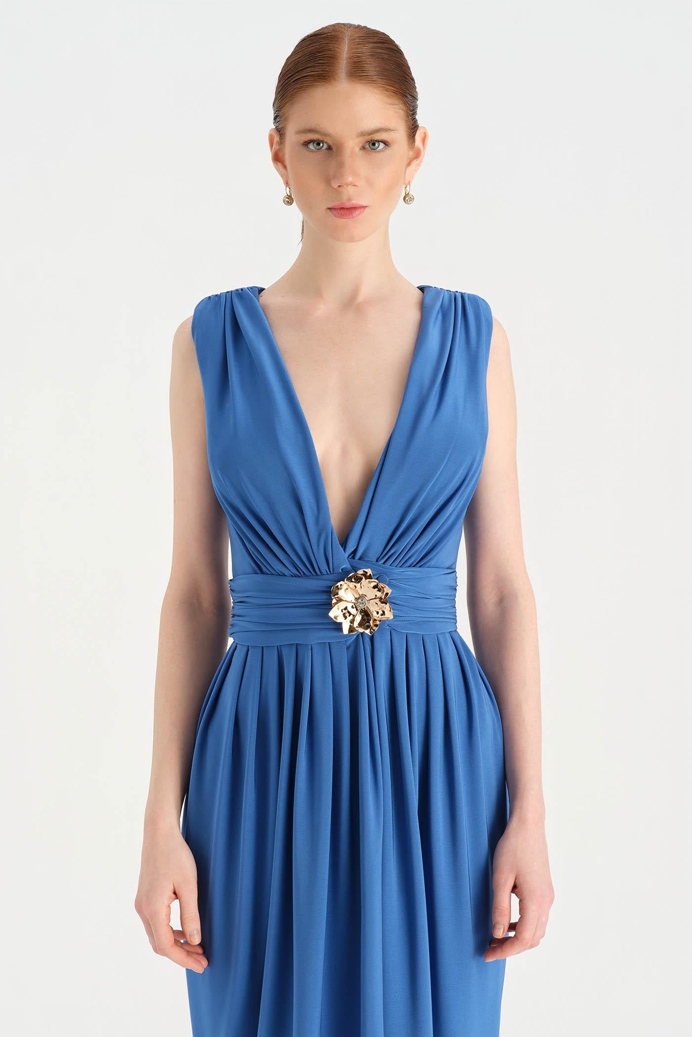 Anvelop Kesim Broş Detaylı Abiye Elbise - 26157C