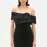 Organze Drape Yaka Taş İşlemeli Kısa Abiye Elbise - 26190C