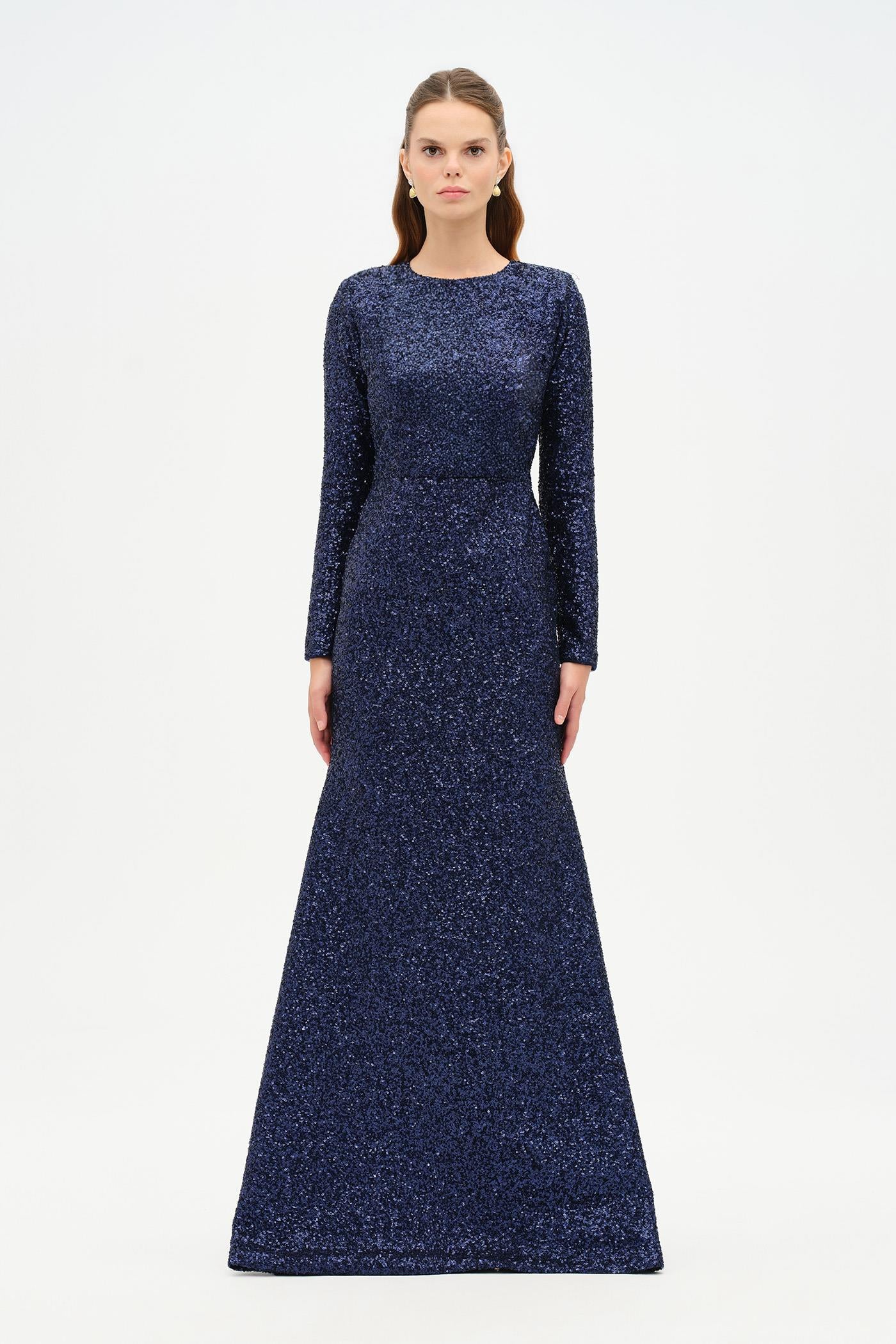 Sequin Sparkly Embroidered Modest Evening Dress - 26185C