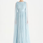 Pleated Chiffon Evening Dress with Cape Sleeves - 26076C