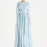 Pleated Chiffon Evening Dress with Cape Sleeves - 26076C