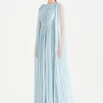 Pleated Chiffon Evening Dress with Cape Sleeves - 26076C