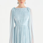 Pleated Chiffon Evening Dress with Cape Sleeves - 26076C