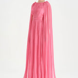 Pleated Chiffon Evening Dress with Cape Sleeves - 26076C