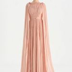 Pleated Chiffon Evening Dress with Cape Sleeves - 26076C