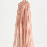 Pleated Chiffon Evening Dress with Cape Sleeves - 26076C
