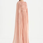Pleated Chiffon Evening Dress with Cape Sleeves - 26076C