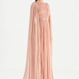 Pleated Chiffon Evening Dress with Cape Sleeves - 26076C