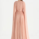 Pleated Chiffon Evening Dress with Cape Sleeves - 26076C
