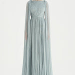 Pleated Chiffon Evening Dress with Cape Sleeves - 26076C