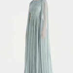 Pleated Chiffon Evening Dress with Cape Sleeves - 26076C