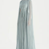 Pleated Chiffon Evening Dress with Cape Sleeves - 26076C