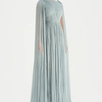 Pleated Chiffon Evening Dress with Cape Sleeves - 26076C