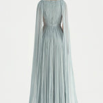 Pleated Chiffon Evening Dress with Cape Sleeves - 26076C