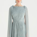 Pleated Chiffon Evening Dress with Cape Sleeves - 26076C