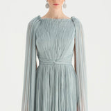Pleated Chiffon Evening Dress with Cape Sleeves - 26076C