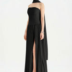 Piliseli Yırtmaçlı Boyundan Şallı Abiye Elbise - 26188C