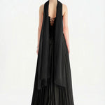 Piliseli Yırtmaçlı Boyundan Şallı Abiye Elbise - 26188C