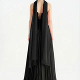 Piliseli Yırtmaçlı Boyundan Şallı Abiye Elbise - 26188C