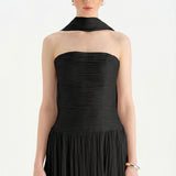 Piliseli Yırtmaçlı Boyundan Şallı Abiye Elbise - 26188C