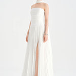 Piliseli Yırtmaçlı Boyundan Şallı Abiye Elbise - 26188C