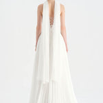 Piliseli Yırtmaçlı Boyundan Şallı Abiye Elbise - 26188C