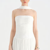 Piliseli Yırtmaçlı Boyundan Şallı Abiye Elbise - 26188C