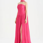 Piliseli Yırtmaçlı Boyundan Şallı Abiye Elbise - 26188C