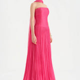 Piliseli Yırtmaçlı Boyundan Şallı Abiye Elbise - 26188C