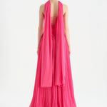 Piliseli Yırtmaçlı Boyundan Şallı Abiye Elbise - 26188C