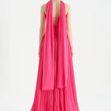 Piliseli Yırtmaçlı Boyundan Şallı Abiye Elbise - 26188C