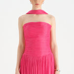 Piliseli Yırtmaçlı Boyundan Şallı Abiye Elbise - 26188C