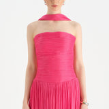 Piliseli Yırtmaçlı Boyundan Şallı Abiye Elbise - 26188C