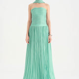 Piliseli Yırtmaçlı Boyundan Şallı Abiye Elbise - 26188C