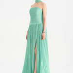 Piliseli Yırtmaçlı Boyundan Şallı Abiye Elbise - 26188C