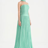 Piliseli Yırtmaçlı Boyundan Şallı Abiye Elbise - 26188C