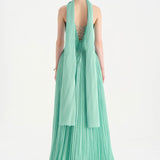 Piliseli Yırtmaçlı Boyundan Şallı Abiye Elbise - 26188C