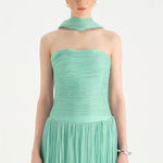 Piliseli Yırtmaçlı Boyundan Şallı Abiye Elbise - 26188C