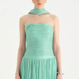 Piliseli Yırtmaçlı Boyundan Şallı Abiye Elbise - 26188C