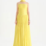 Piliseli Yırtmaçlı Boyundan Şallı Abiye Elbise - 26188C