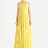 Piliseli Yırtmaçlı Boyundan Şallı Abiye Elbise - 26188C