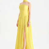 Piliseli Yırtmaçlı Boyundan Şallı Abiye Elbise - 26188C