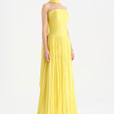 Piliseli Yırtmaçlı Boyundan Şallı Abiye Elbise - 26188C