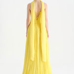 Piliseli Yırtmaçlı Boyundan Şallı Abiye Elbise - 26188C